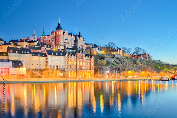 Fototapeta Cityscape of Stockholm city at night in Sweden