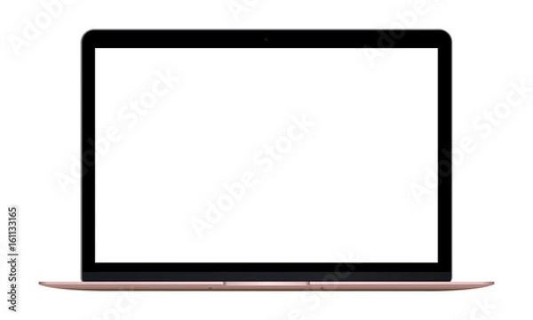 Obraz Laptop pink mockup with blank screen isolated on white background - front view. This template useful for showcasing screenshots website design or presentation advertising pages. Vector illustration