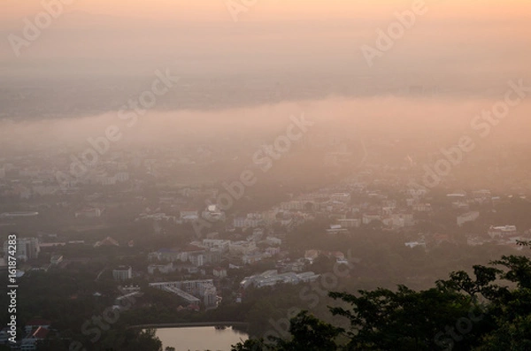 Fototapeta Sunrise at view point chiang mai thailand