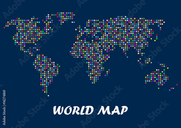 Fototapeta World Map Composed of Colorful Squares