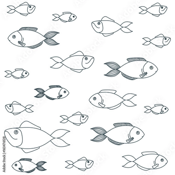 Fototapeta blue dark silhouette of different species fish pattern vector illustration