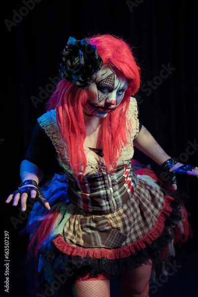 Fototapeta Female Clown Character. Halloween or Horror