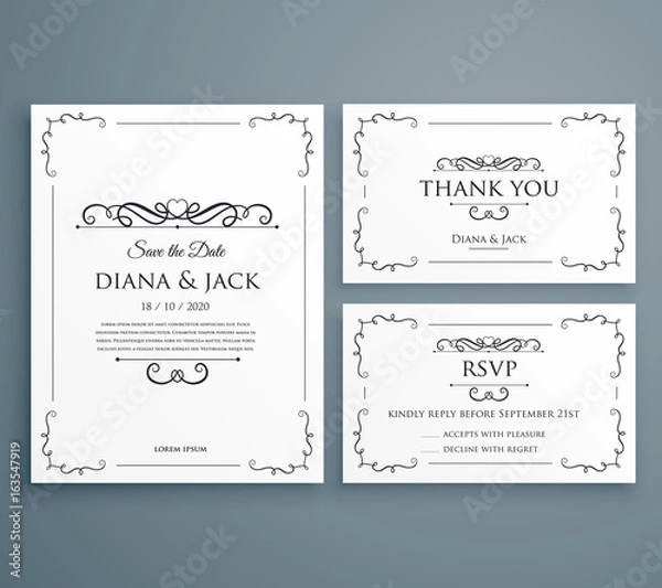 Fototapeta clean wedding invitation, thankyou card, save the date template design