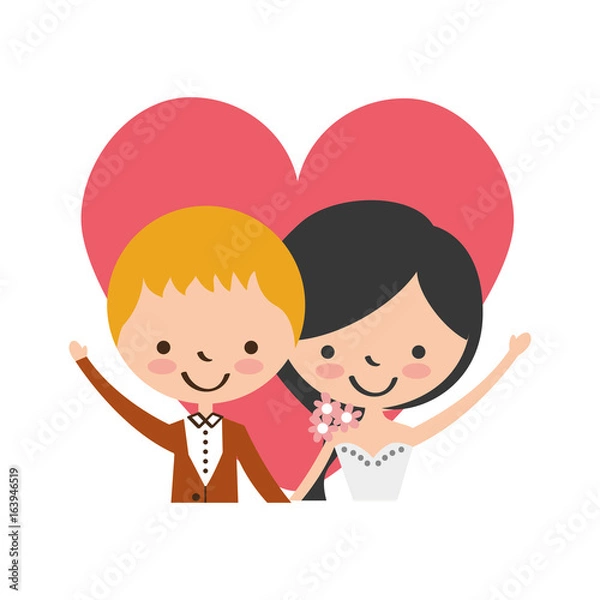 Fototapeta Married couple with heart avatars characters vector illustration design