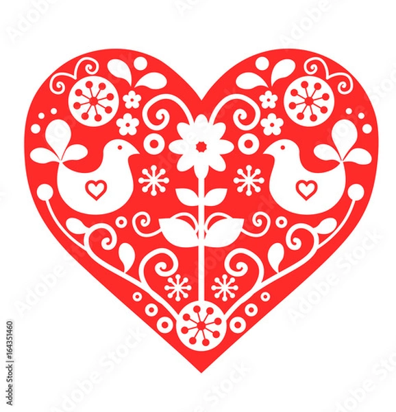 Fototapeta Traditional Scandinavian folk heart vector 