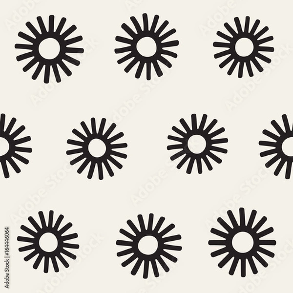 Fototapeta Vector seamless sunburst shapes freehand pattern. Abstract background with round brush strokes. Hand drawn texture