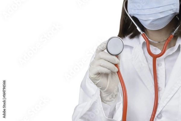 Fototapeta Female Doctor hold with stethoscope isolated on white background