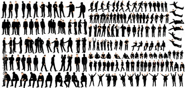 Fototapeta Vector, isolated, men business silhouettes, go and stand, collection