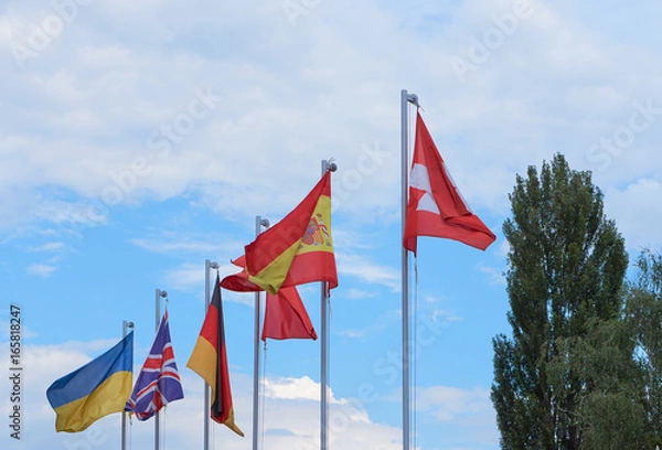 Obraz a group of european country flags against blue sky