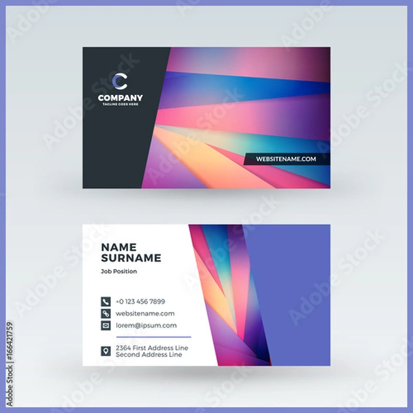 Fototapeta Double-sided horizontal business card template. Vector mockup illustration. Stationery design