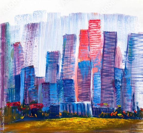 Fototapeta Abstract painting of urban skyscrapers.