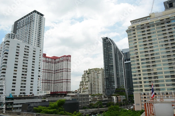 Fototapeta Cityscape of Bangkok from BTS skytrain station