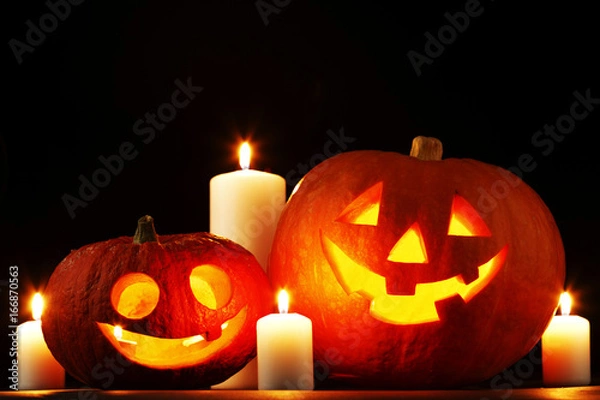 Fototapeta Halloween pumpkins with candles