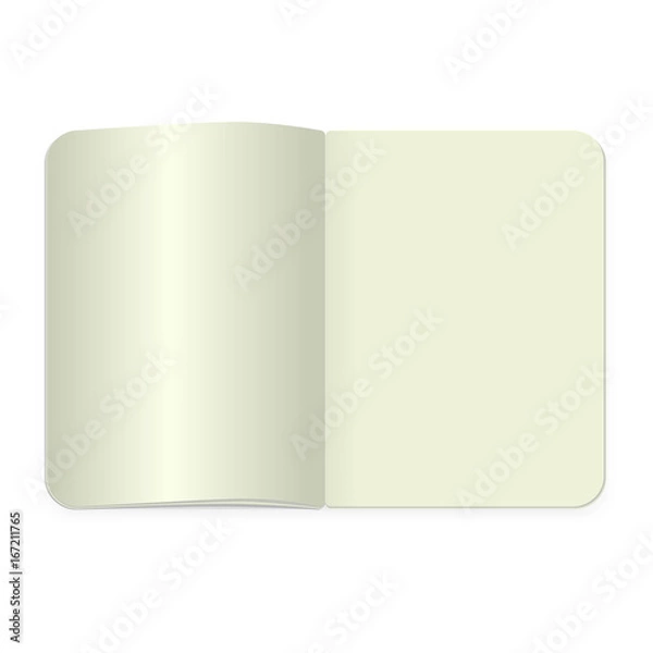 Fototapeta Top view notepad template. Vector realistic blank magazine or book spread on white background.