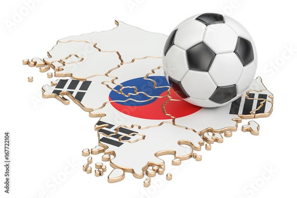 Fototapeta Football ball with map of South Korea  concept, 3D rendering