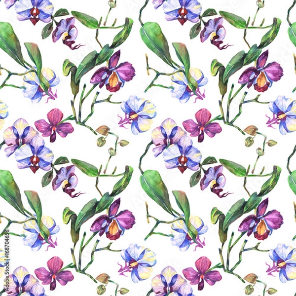 Fototapeta Wildflower orchid flower pattern in a watercolor style. Full name of the plant: orchid. Aquarelle wild flower for background, texture, wrapper pattern, frame or border.