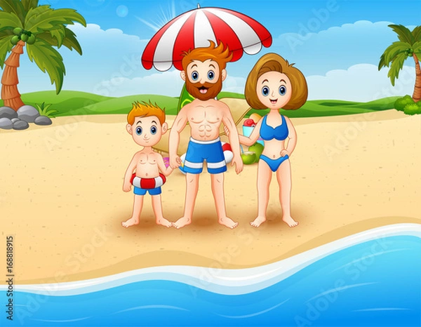 Fototapeta Happy family on vacation at the beach