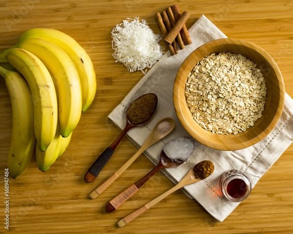 Fototapeta Oats with banana caramelized