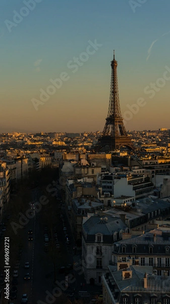 Fototapeta Eiffel Tower in Paris aerial sunset at France