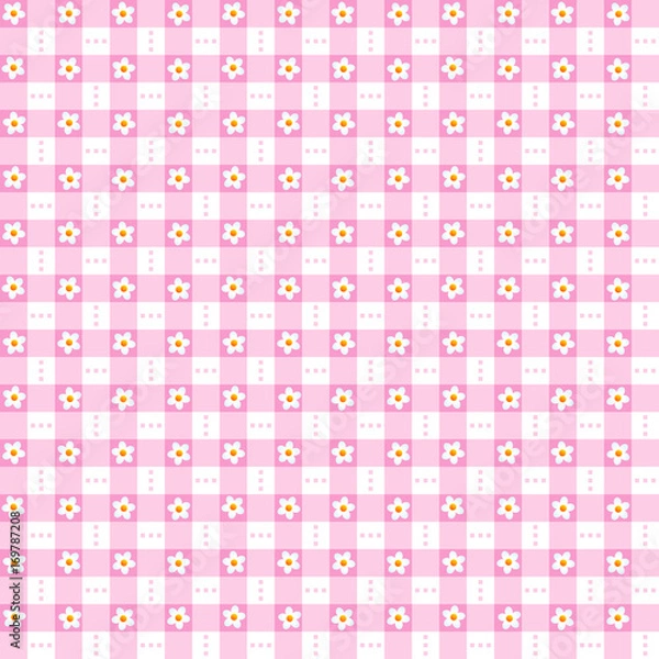 Fototapeta Seamless (repeatable) pink floral checked pattern, print, swatch, wallpaper, or background
