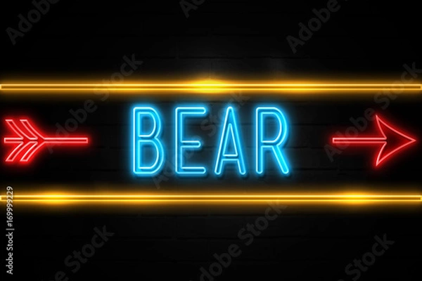 Fototapeta Bear  - fluorescent Neon Sign on brickwall Front view