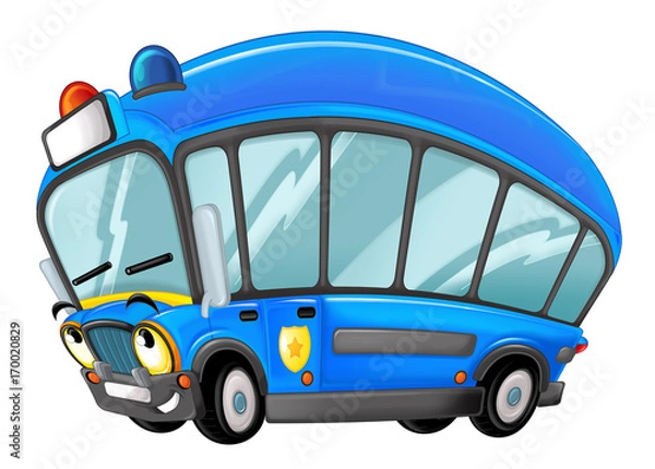 Fototapeta cartoon happy and funny police bus - isolated truck / smiling vehicle 