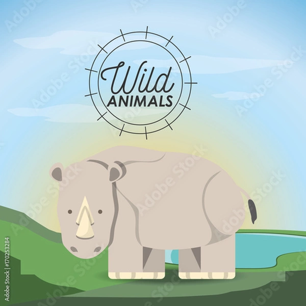 Fototapeta rhino icon over landscape background colorful design vector illustration