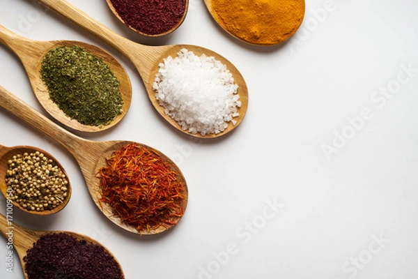 Fototapeta Indian spices isolated on white background with copy space