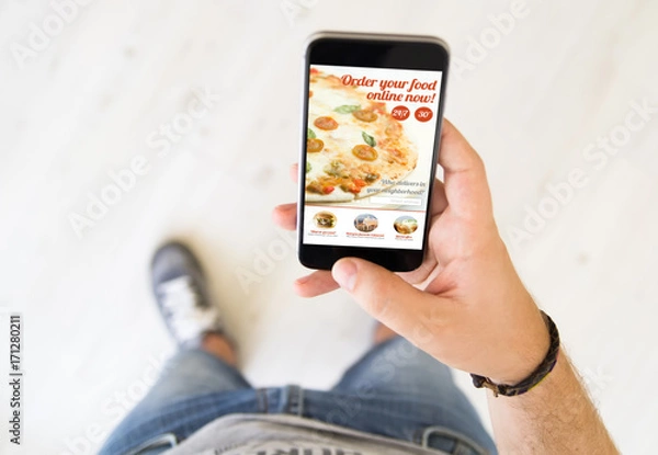 Fototapeta male hand order food online