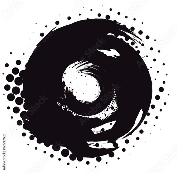 Fototapeta Abstract black and white halftone paintbrush swirl circle isolated