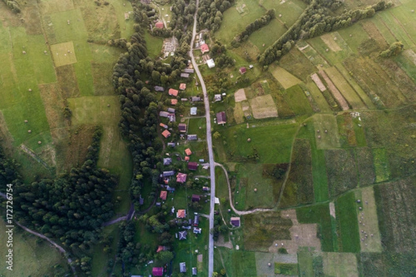 Fototapeta Aerial view of the village in the Carpathian mountains