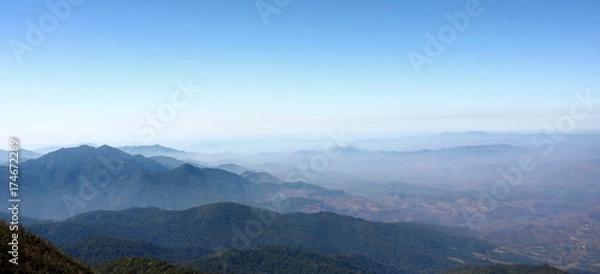 Fototapeta Panoramic view of beautiful mountain against blue sky at Kew Mae Pan in Doi Inthanon national park , Chiang Mai , Thailand