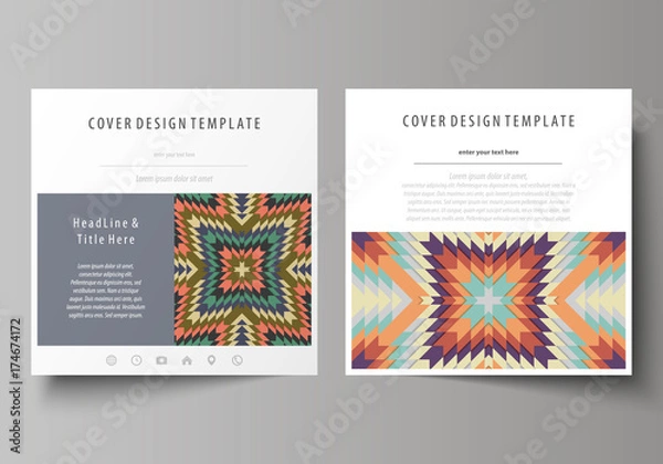 Obraz Business templates for square design brochure, magazine, flyer, booklet. Leaflet cover, abstract vector layout. Tribal pattern, geometrical ornament in ethno syle, vintage fashion background.