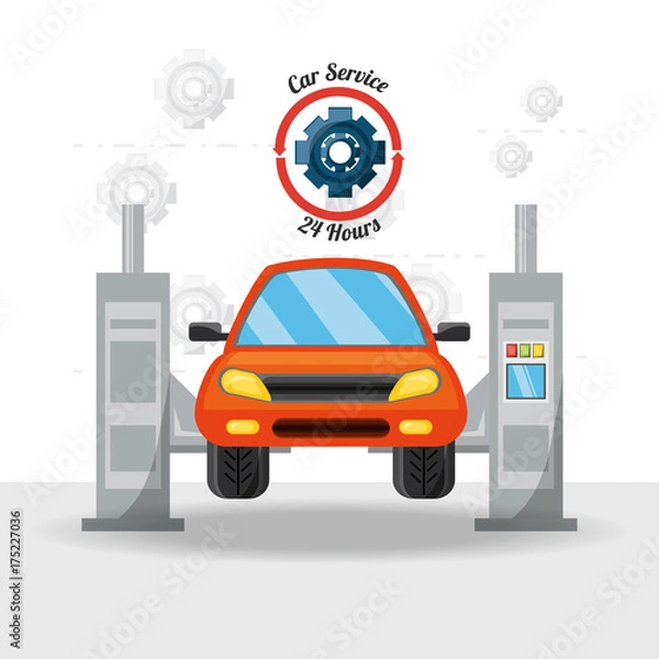 Fototapeta Automobile of car service and machine repair theme Vector illustration