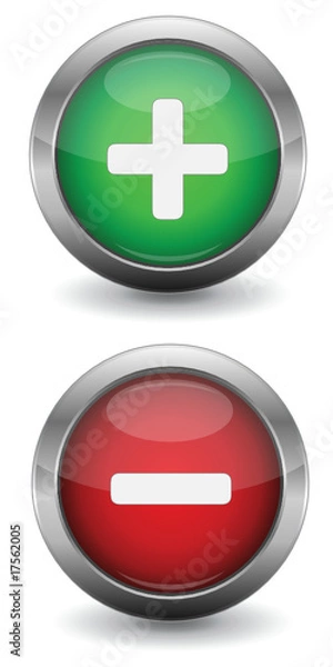 Fototapeta Red & Green Glossy Vector Button - Plus & Minus Symbols