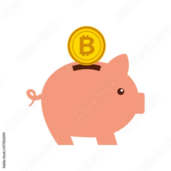 Fototapeta bitcoin piggy bank saving cryptocurrency money concept