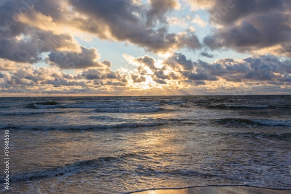 Fototapeta Baltic Sea beach with cloudy sky in summer