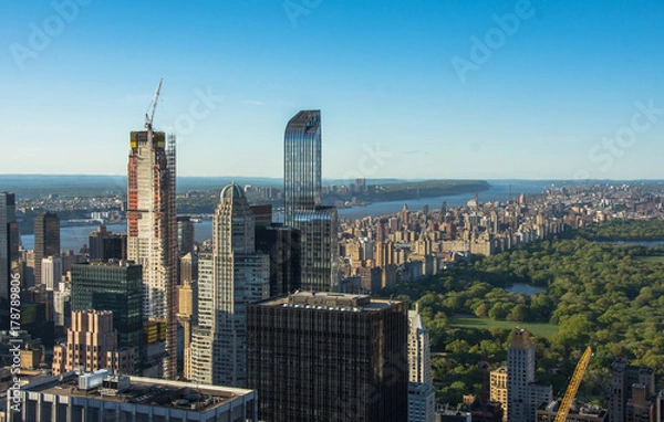 Obraz Aerial view of Central Park and Times Square, New York CIty at sunset. Landscape of NYC