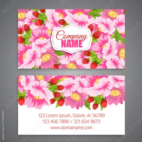 Fototapeta Business card with beautiful flowers.Template