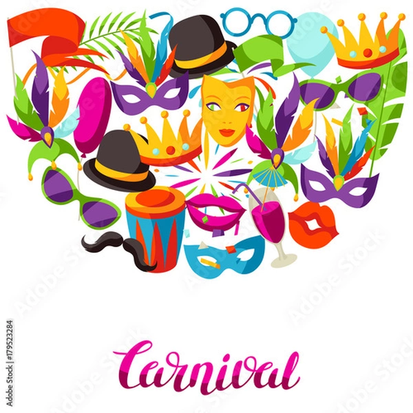 Obraz Carnival party background with celebration icons, objects and decor