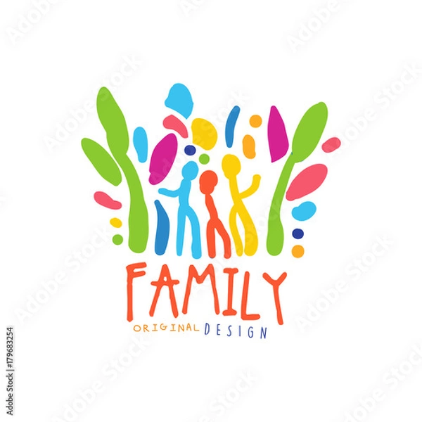 Fototapeta Colorful happy family logo design template