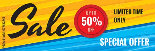 Obraz Sale discount up to 50% off - creative horizontal banner vector illustration. Special offer abstract advertising promotion concept layout. Graphic design elements. 