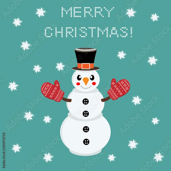 Fototapeta Funny Snowman happy Merry christmas and happy new year . Vector illustration