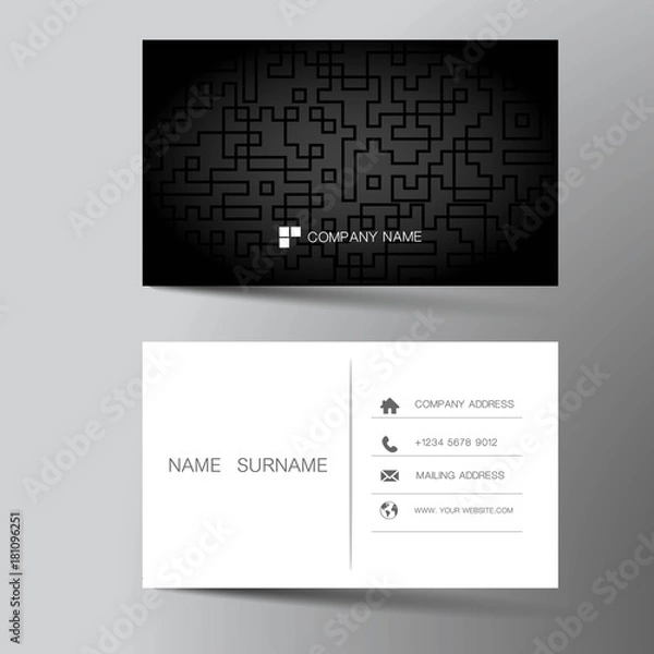 Fototapeta Modern business card template design. With inspiration from the abstract. Contact card for company. Two sided black and white . Vector illustration. 