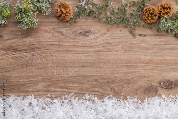 Fototapeta Weihnachten Holz und Schnee Hintergrund Kiefer