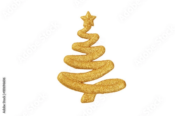 Fototapeta Golden glittering shape of a Christmas tree ornament isolated on white