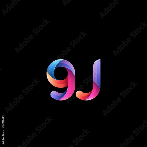 Fototapeta Initial lowercase letter gj, curve rounded logo, gradient vibrant colorful glossy colors on black background