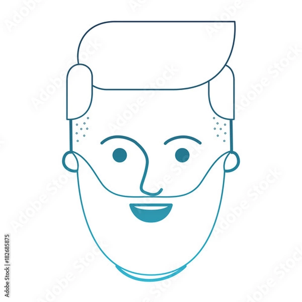 Fototapeta male face with beard and side parted hairstyle in degraded blue silhouette vector illustration