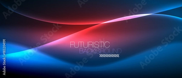 Fototapeta Neon glowing wave, magic energy and light motion background