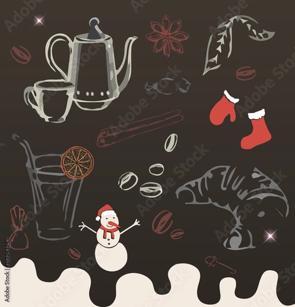 Fototapeta Chocolate sweet new year pattern. Background vector illustration.